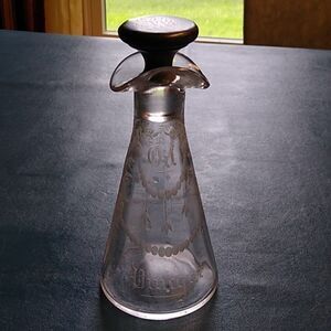 Vintage Etched Glass Oil and Vinegar w/Sterling Silver stopper possible RKK top